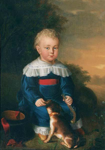 unknow artist Portrait of a young boy with toy gun and dog